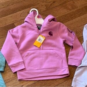 NWT Carhartt 1/2 Zip Pullover with Hood Dark Pink Toddler Girl Size 3t